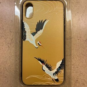 iPhone X/XS Phone Case, Yellow, Chinese Crane Pattern